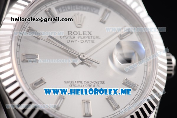 Rolex Day-Date Swiss ETA 2836 Automatic Stainless Steel Case/Bracelet with Silver Dial and Stick Markers (BP) - Click Image to Close